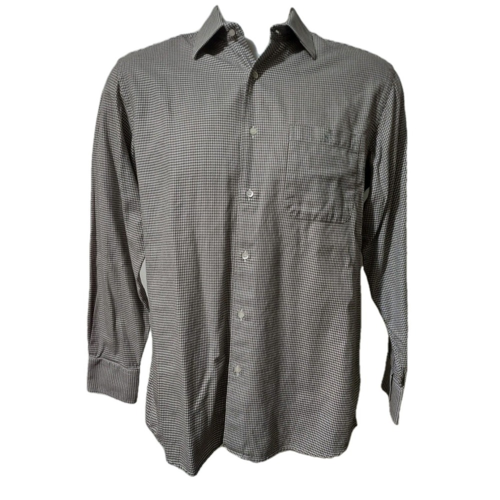 Lacoste Dress Shirt Mens Sz 42 Button Up Logo On Pocket Long Sleeve Brown White